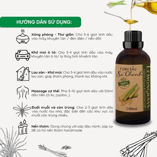 Tinh dầu sả chanh nguyên chất giúp thơm phòng, thư giãn và đuổi muỗi 100ml - avaskincare