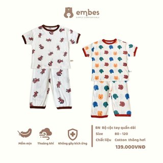Bộ quần áo trẻ em, bộ quần áo cho bé gái chất cotton thông hơi Embes 9kg - 21kg