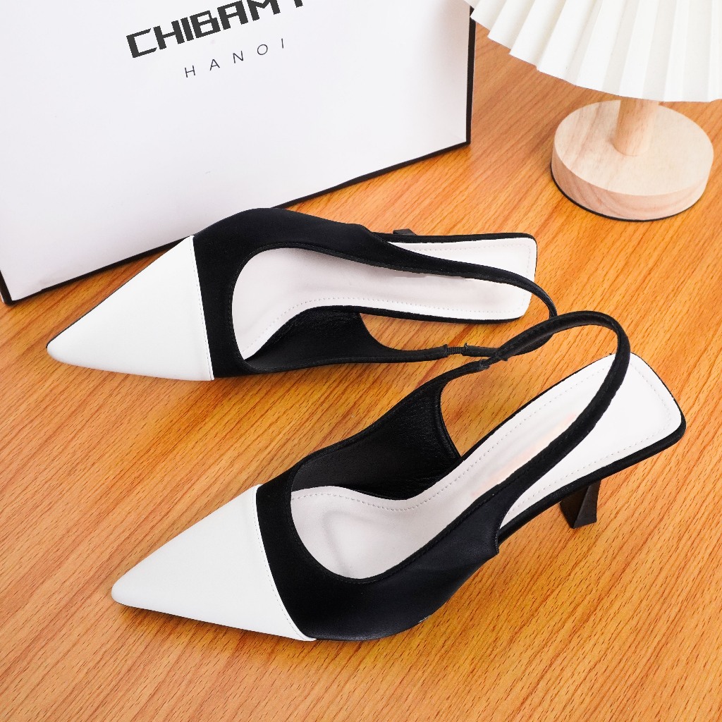 Giày cao gót nữ mũi nhọn chất lì nhung, mũi vá màu cao 8cm mã H05- CHIBAMY