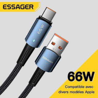  ESSAGER Cáp sạc nhanh 6A 66W USB Type C có đèn LED đa chức năng tiện lợi cho điện thoại Android 