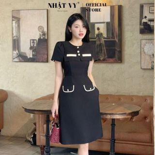 Đầm dự tiệc Nhật Vy dáng xoè đính nút chất lụa phù hợp công sở dạo phố thanh lịch sang chảnh - D2990