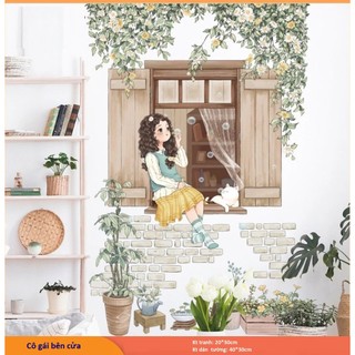 Tranh decal dán tường CÔ GÁI dán phòng khách - Decal dán tường phòng khách️