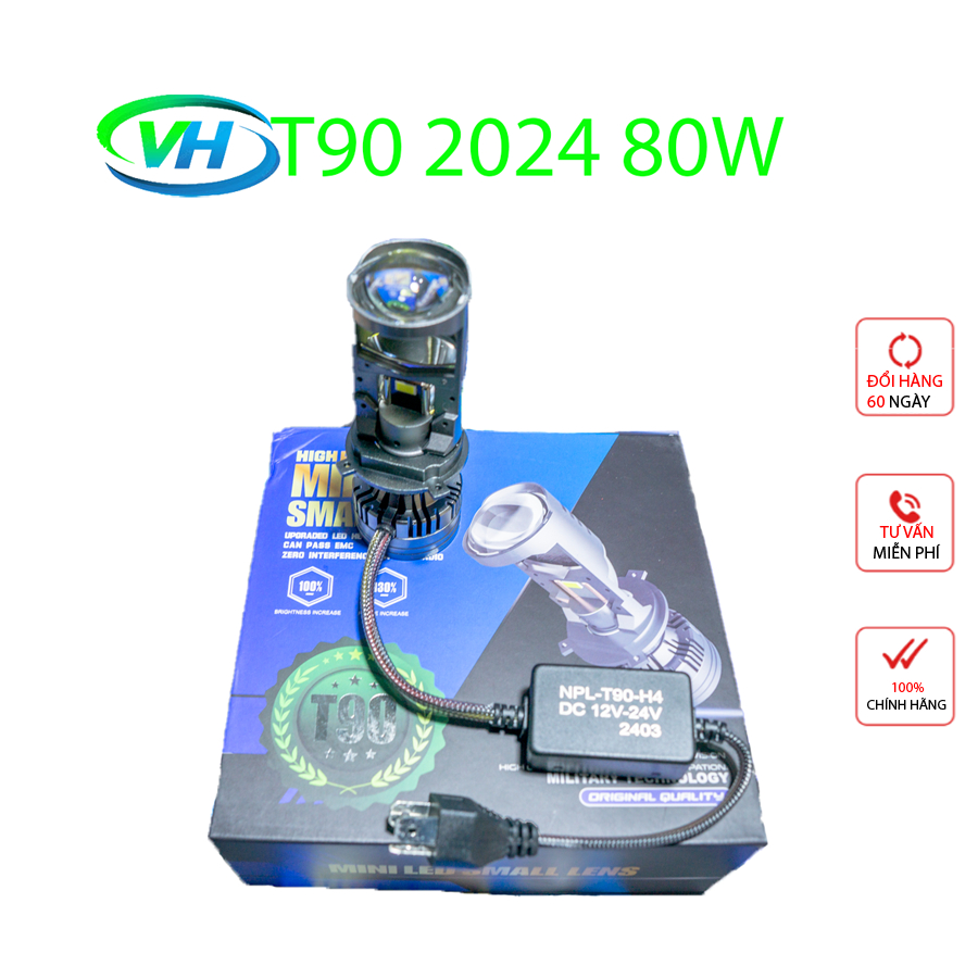 Đèn pha Led bi cầu T90 - 80w siêu sáng với 15 chip led chân H4 ( VUA COS )