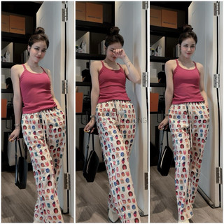 Bộ quần dài chấm bi mix áo hai dây hồng