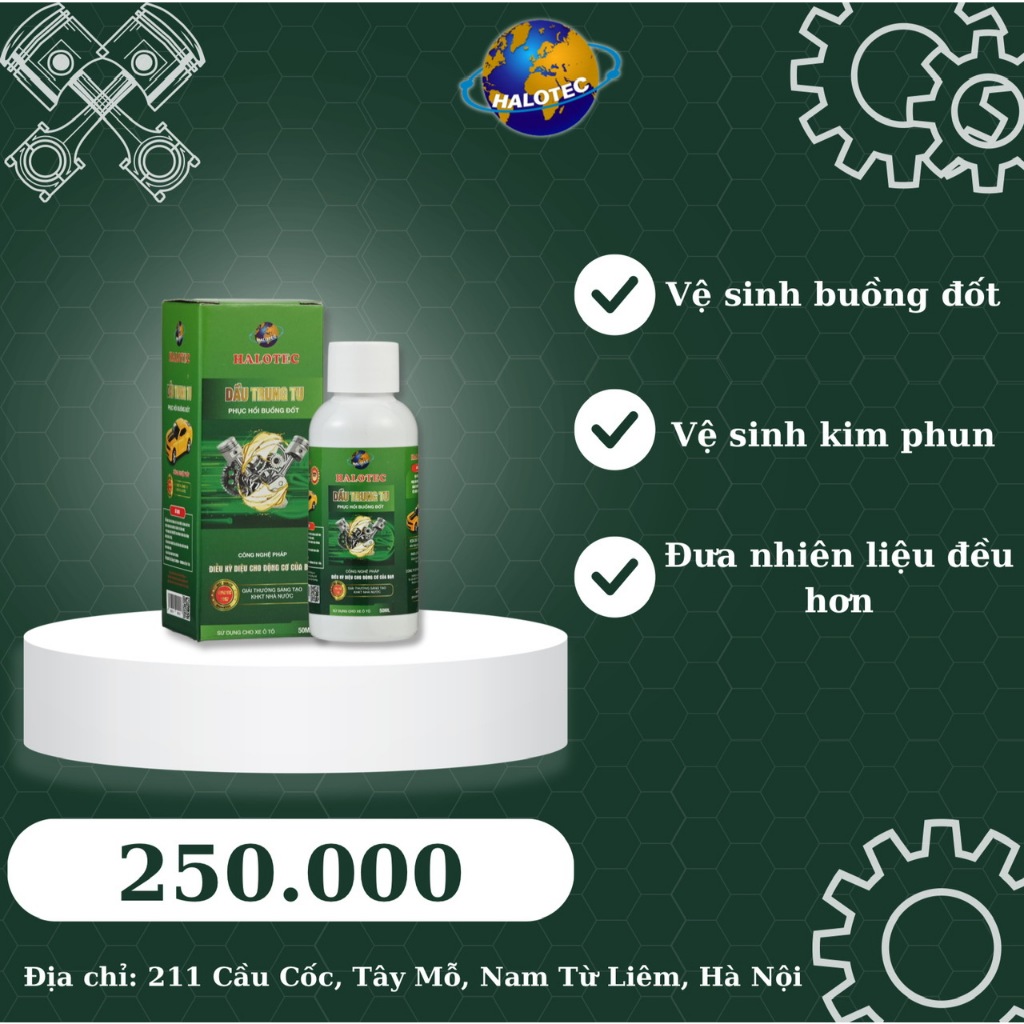 Halotec Phục hồi Buồng Đốt 50ml: Làm sạch cặn carbon, Tăng hiệu suất đốt, Giảm tiêu hao nhiên liệu & khói đen.