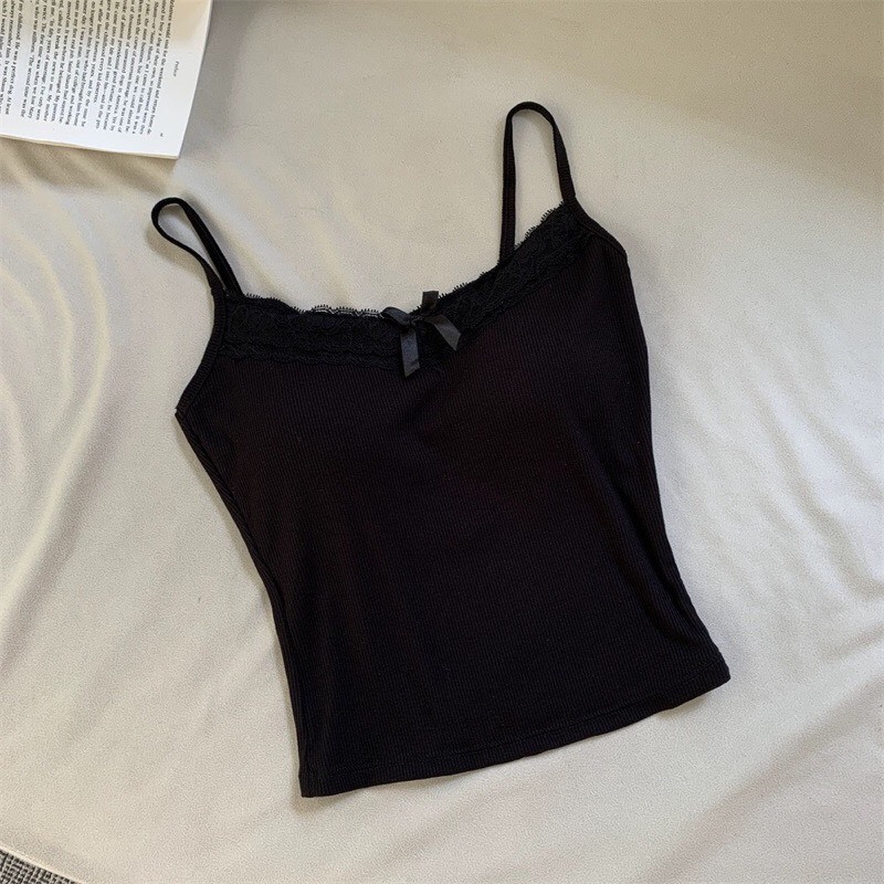 Áo 2 Dây Len Dệt Kim, Áo Croptop CÓ MÚT Viền Ren Đính Nơ Quyến Rũ 4 Màu Đơn Giản Mùa Hè Phong Cách Hàn Quốc Shopquacam | BigBuy360 - bigbuy360.vn