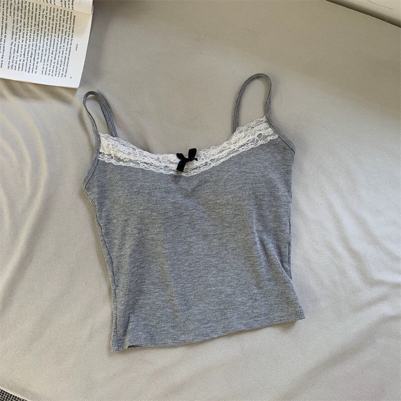 Áo 2 Dây Len Dệt Kim, Áo Croptop CÓ MÚT Viền Ren Đính Nơ Quyến Rũ 4 Màu Đơn Giản Mùa Hè Phong Cách Hàn Quốc Shopquacam | BigBuy360 - bigbuy360.vn