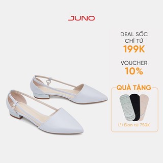 Giày Búp Bê Nữ 3cm Thời Trang Mũi Nhọn JUNO Da Trơn Khoét Eo BB03021