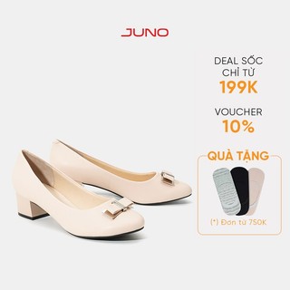 Giày Cao Gót Nữ 5cm Thời Trang JUNO Mũi Tròn Phối Nơ CG05059