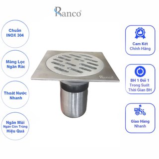 Phễu thoát sàn chống mùi hôi nhà tắm RANCO inox 304 thoát nước phi 60 ống PVC 76mm, 90mm  RO-255E
