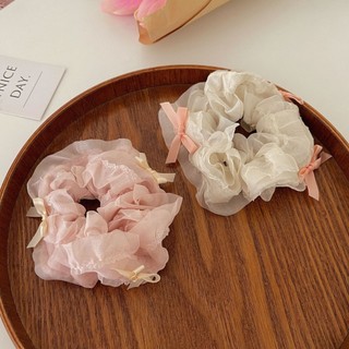 Dây Cột Tóc Scunchies Đính Nơ Hồng Cho Bạn Nữ