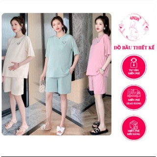 [Mã INBAU154 giảm 15K đơn 99K] Bộ Bầu Mùa Hè Chất Mát Họa Tiết Tim Xinh Xắn Dễ Thương Có Chun Chỉnh Bụng Màu Pastel HABU