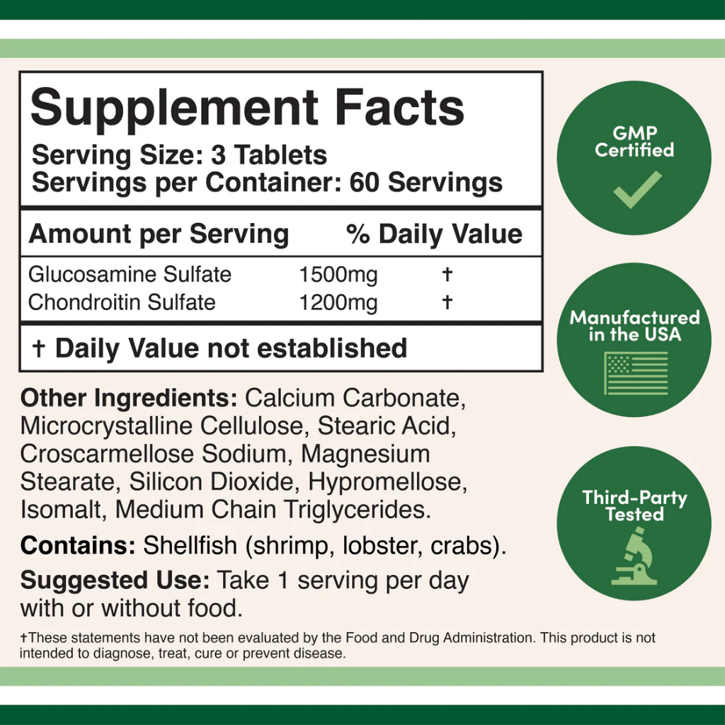 Glucosamine 1500mg + Chondrotin 1200mg 180 viên ''Double Wood'' : Bảo vệ sức khỏe xương khớp