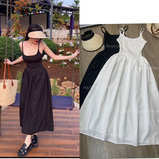 (hình của shop) Váy maxi 2 dây dài trắng đen tôn dáng đi chơi đi biển