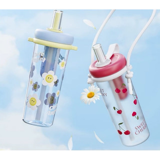 [ORDER 2 TUẦN] BÌNH NƯỚC NHỰA STAR+ CAO CẤP IN HÌNH CHERRY BÔNG HOA MÀU PASTEL - GUMMY STORE