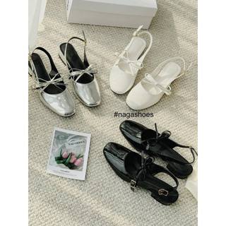 Giày búp bê nagashoes da bóng thắt nơ khóa nhỏ 2p nab82