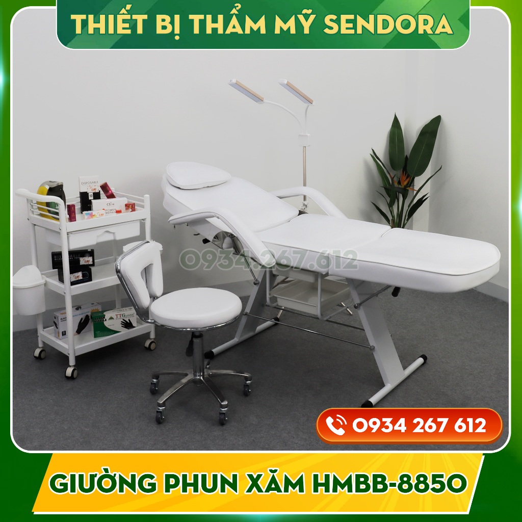 Giường phun xăm, spa, nối mi, Ghế tiêm Filler cao cấp – Màu đen HMBB-8850