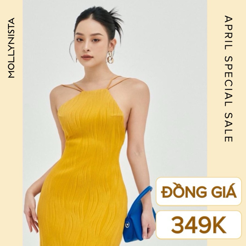 MOLLYNISTA Đầm thiết kế Lita yếm thun gân hở lưng quyến rũ nữ tính cao cấp đi chơi đi tiệc gợi cảm