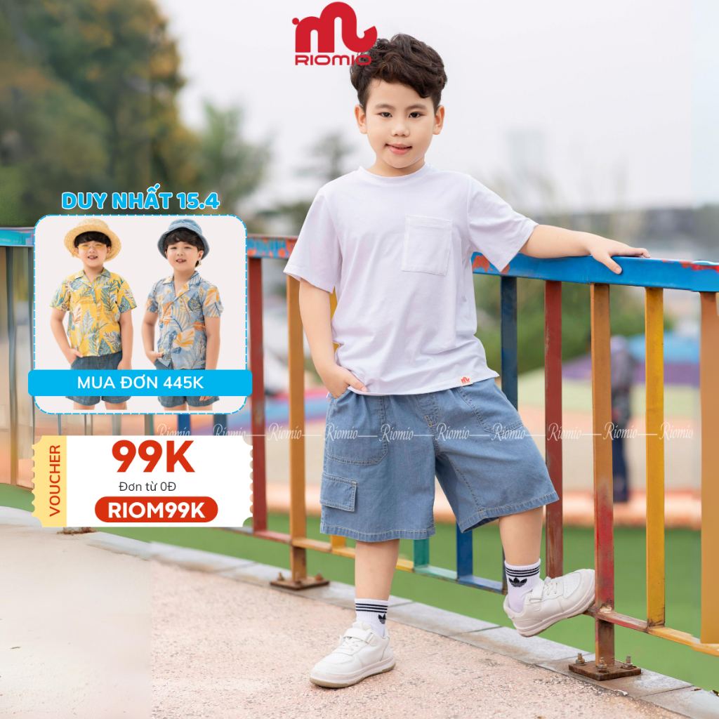 Quần short jean bé trai RIOMIO size 20-42kg, túi ốp style Hàn Quốc, chất jean USA mềm không phai màu RM833