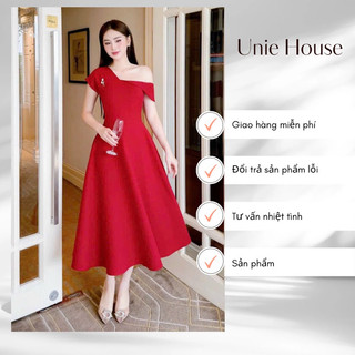 Đầm dự tiệc lệch vai dáng xoè dài tiểu thư bánh bèo sang chảnh