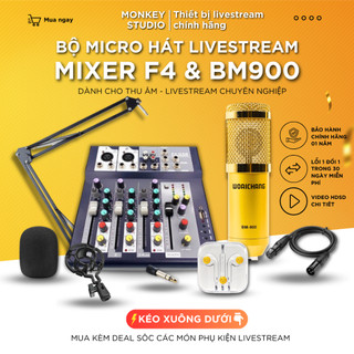 Mic Livestream | Micro thu âm Mixer F4 & Mic BM900 Hát Livestream Karaoke, Monkey Studio