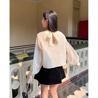 SET ÁO BE ĐÍNH HOA CỘT TAY + CHÂN VÁY ĐEN