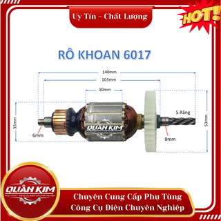 Rotor/ruột máy khoan 6017 5 răng tặng kèm chổi than