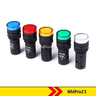 Đèn báo pha, báo nguồn phi 16mm 220v - màu xanh, màu đỏ, màu vàng tùy chọn