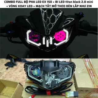 Combo full bộ pha led ex 150 + bi led titan black 2.0 mini + vòng xoay led + mạch tắt mở theo đèn lắp như zin