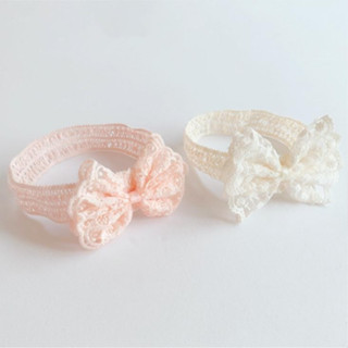 Turban đính nơ cho bé sơ sinh họa tiết hoa ren