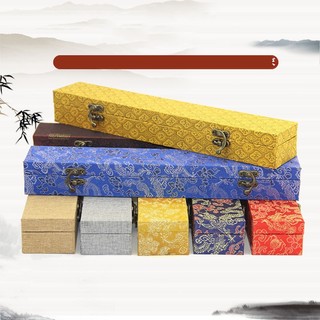 Hộp gỗ đựng quạt 31cm gấm rồng phượng hoàng cung nhiều màu phong cách cổ trang cosplay