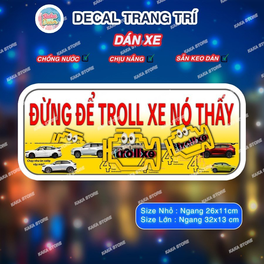 Tem Dán Troll Xe, Decal Dán Xe Ô Tô, Xe Tải, Xe Máy... Chống Nước - Logo Troll Xe Mang Đến Sự Kết Nối, Giải Trí, Vui Vẻ.