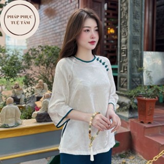  Bộ đồ đi chùa cổ tròn tằm xá cao cấp Pháp Phục đi chùa chữ THỌ khuy tết Đồ lam đi chùa cách tân sang trọng 