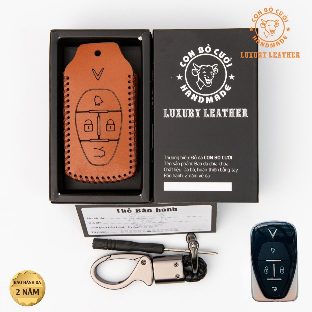 Bao Da Chìa Khoá Ô Tô VINFAST VF7 , VF8 VF9 VF6 Xe Điện Da Bò Thật, nhận khắc tên và sđt chủ xe