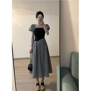 Đầm suông linen caro xếp ly thân co giãn Lovadova 24D04C003