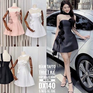 Đầm Tafta Tiểu Thư Cúp Ngực Đính Hoa Thủ Công Đầm Trắng Bigsize Quỳnh Anh 50 kg đến 100 kg DX140