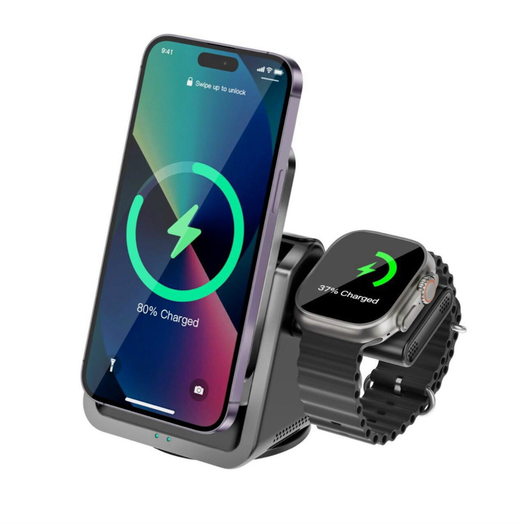 Trạm sạc không dây WIWU COOLPAD WIRELESS CHARGER 3in1 15W Wi-W018 cho Smart phone 15 pro max, watch 