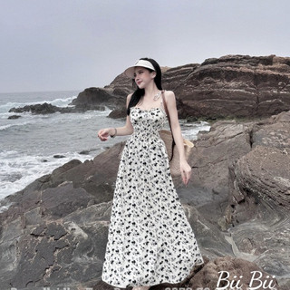 Váy maxi hoa 2s có mút ngực, chun eo dáng dài đi biển hoa nhí kèm ảnh thật thời trang