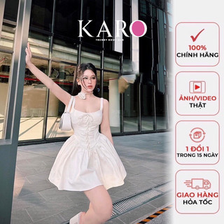 Set đầm 2 dây xoè dây đan ngực kèm hoa cổ K4834 - CAROTSHOP