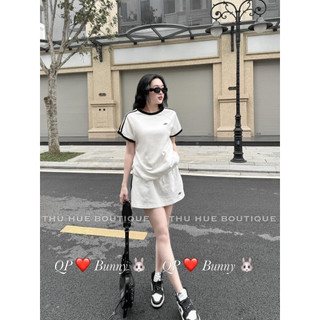 Set đồ nữ, set áo phông adidass ngắn tay phối viền mix chân váy 2 màu freesize