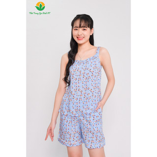  Bộ lanh nữ Việt Thắng quần đùi áo 2 dây xếp ly - B01.2302