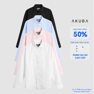 Áo sơ mi nam Akuba tay dài công sở dáng ôm vải cotton lụa cao cấp chống nhăn, thấm hút mồ hôi tốt 01F0465