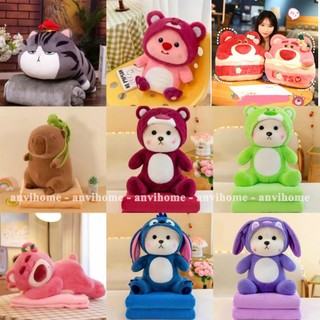 Tổng hợp Gấu capybara loopy kèm chăn Bộ chăn gối văn phòng (gối mền văn phòng), Gấu bông có chăn (mền) 3in1 Anvihome