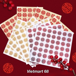 Chữ song hỷ dán trầu cau, trái cây, tem dán chữ song hỷ trang trí đám cưới