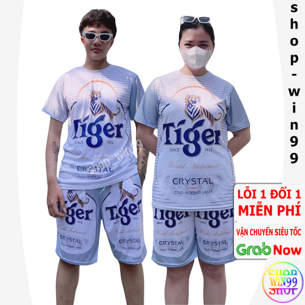 Set Thể Thao Cộc Nam BIA TIGER BẠC Phối Màu Đen Trắng Chất Thun lạnh Dày Dặn Co giãn, Bộ quần Áo Unisex Đi chơi mùa hè