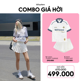  Mua 1 Áo jersey oversize 9 Xanh và 1 Chân váy xếp ly Rainy Trắng Kill System