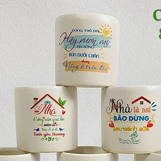 Chậu Trồng Cây Bằng Sứ Kèm Dĩa Thích Hợp Trồng Cây Sen Đá Xương Rồng Cây Cảnh Mini Để Bàn In Chữ Nội Dung Theo Yêu Cầu