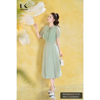 Sơ Mi Cộc Tay Bèo Dọc Dây Cổ NK Fashion Thanh Lịch, Nữ Tính Cách Điệu NKSM2401019