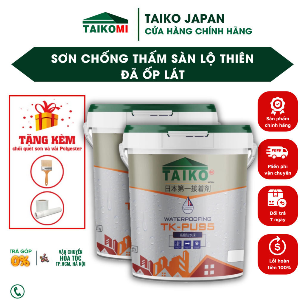 Combo 2Kg TAIKO PU95 Chống Thấm Đa Năng Gốc Polyurethane (PU) - Keo Sơn Chống Thấm Sàn Lộ Thiên Đã Ốp Lát