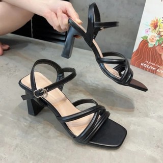 Giày Sandan cao gót quai chéo gót vuông cực kỳ dễ thương-gót 7cm